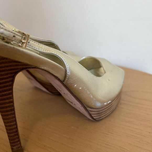 Cole Haan Gold Leather Sling Back‎ Open Toe Platforms Sandal Size 9.5 B - Picture 6 of 9